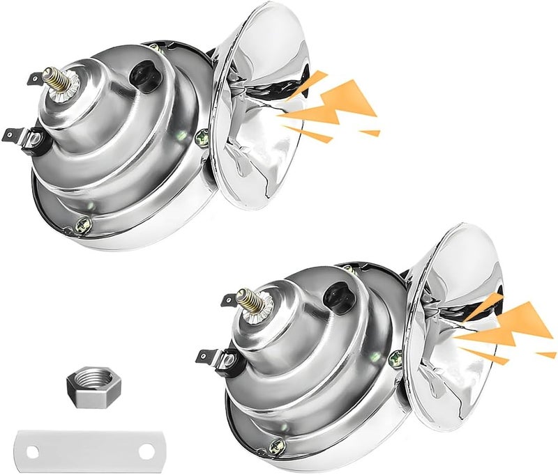 FSTURIOS 2PCS 300DB Super Loud Train Horns, 12V Waterproof Air Electric Snail Horn Replacement Kit, Universal Durable Raging Sound Air Horns for Car, Motorcycle, Truck, Marine Boat (Silver) - Image 1
